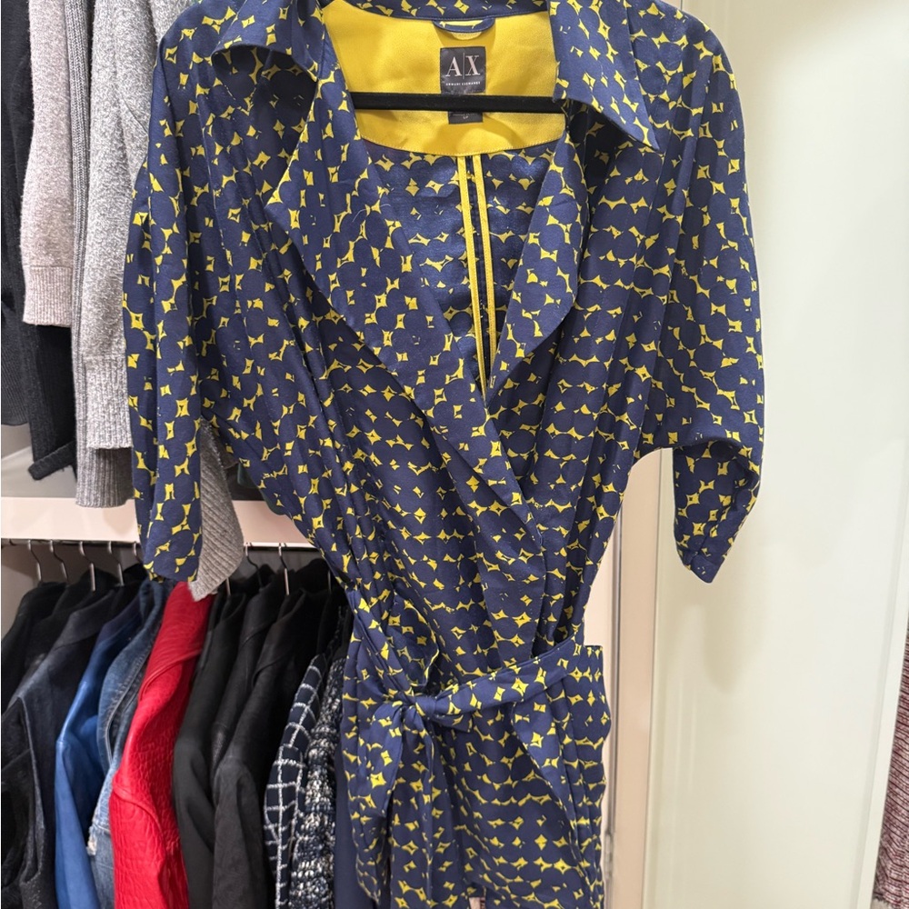 AX Blue and Yellow Patterned Wrap Jacket